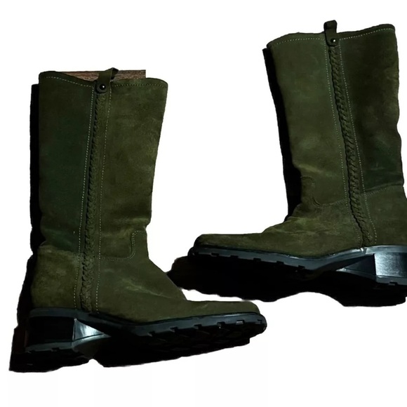 Aquatalia Romania Suede Olive Green Mid Calf Pull on Equestrian Ryder Boots 8.5 - Picture 2 of 4